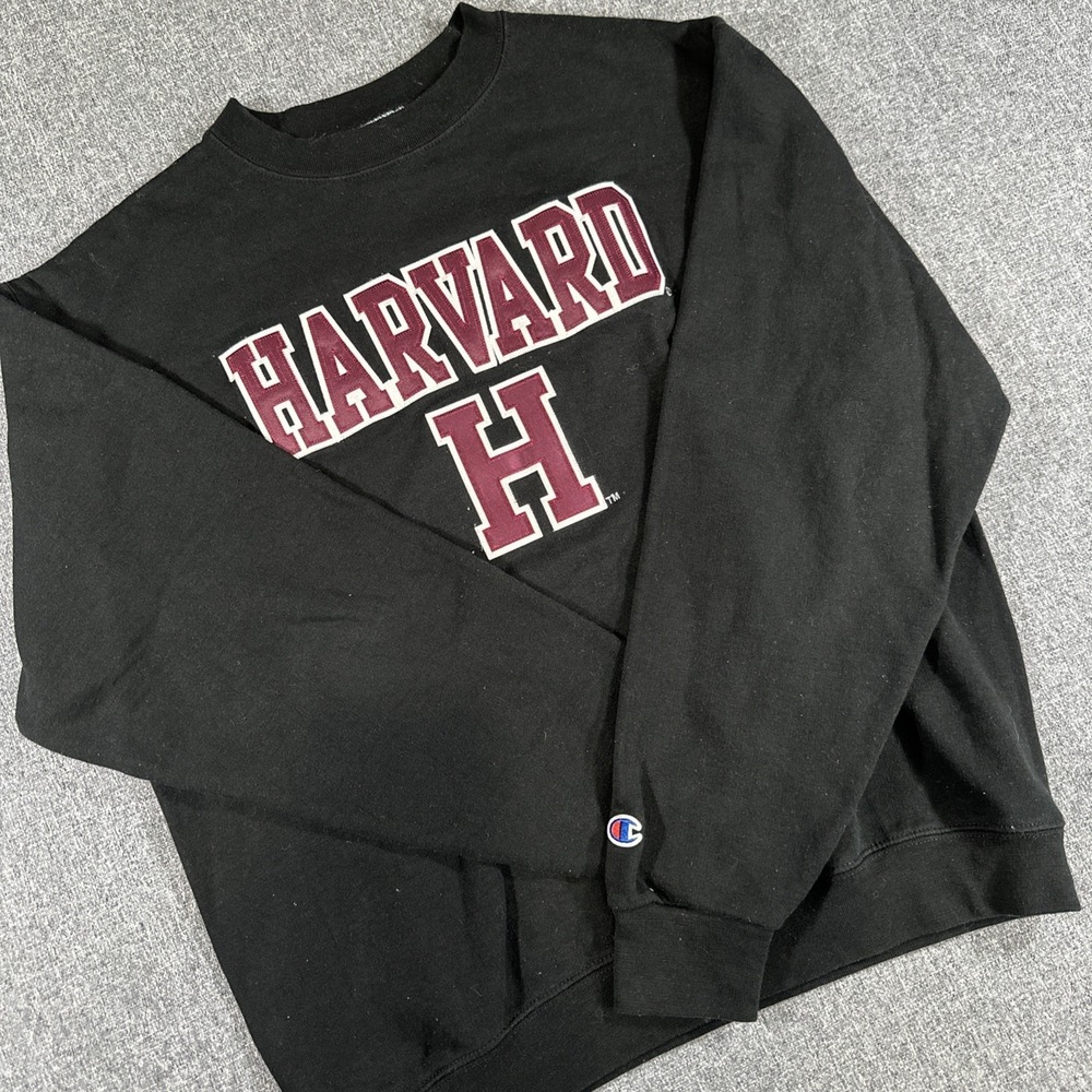 Champion Harvard University Mens Medium Black Crewneck Sweatshirt Y2K